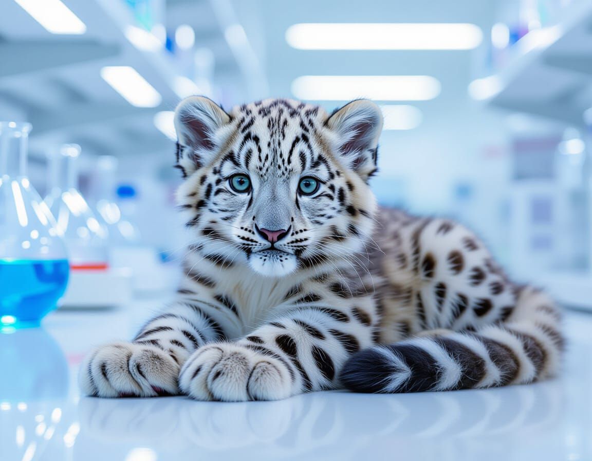 Rainbow Snow Leopard Cub in Science Lab