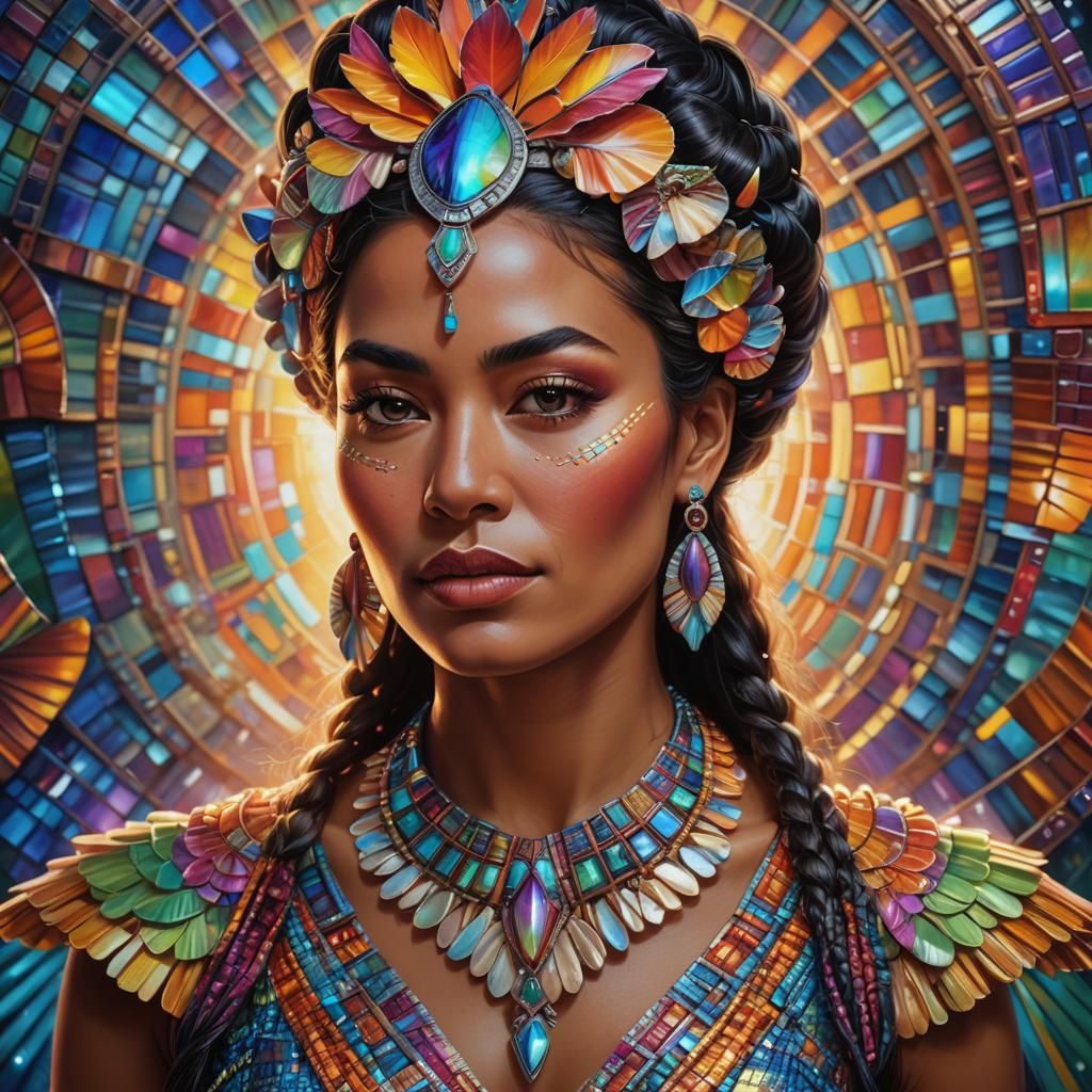 Polynesian Woman Portrait in Vibrant Oil Painting