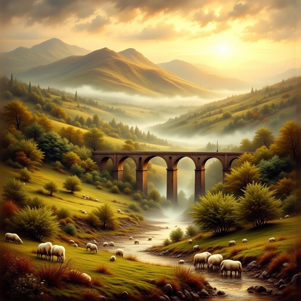 Surreal Welsh Landscape with Majestic Mountains and Tranquil...