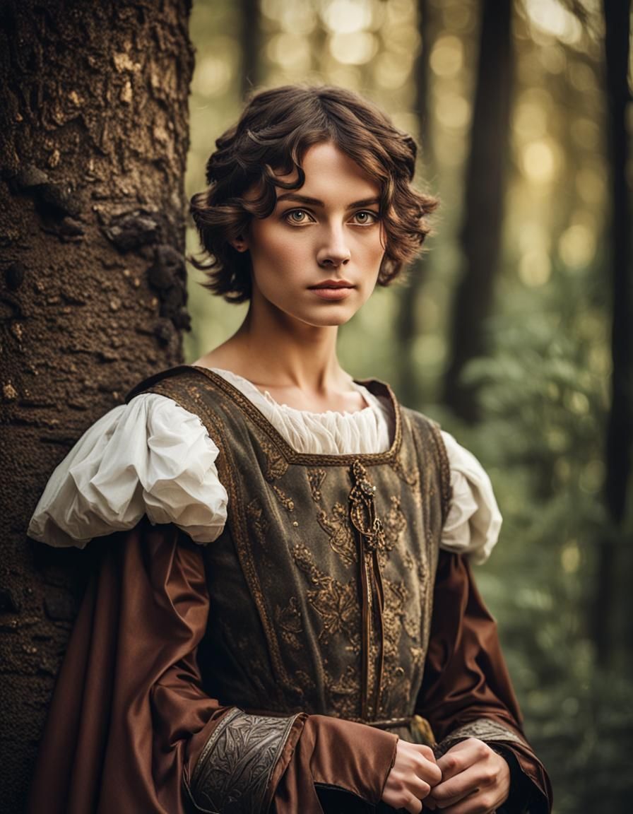 Medieval Woman Posing as a Boy in Forest