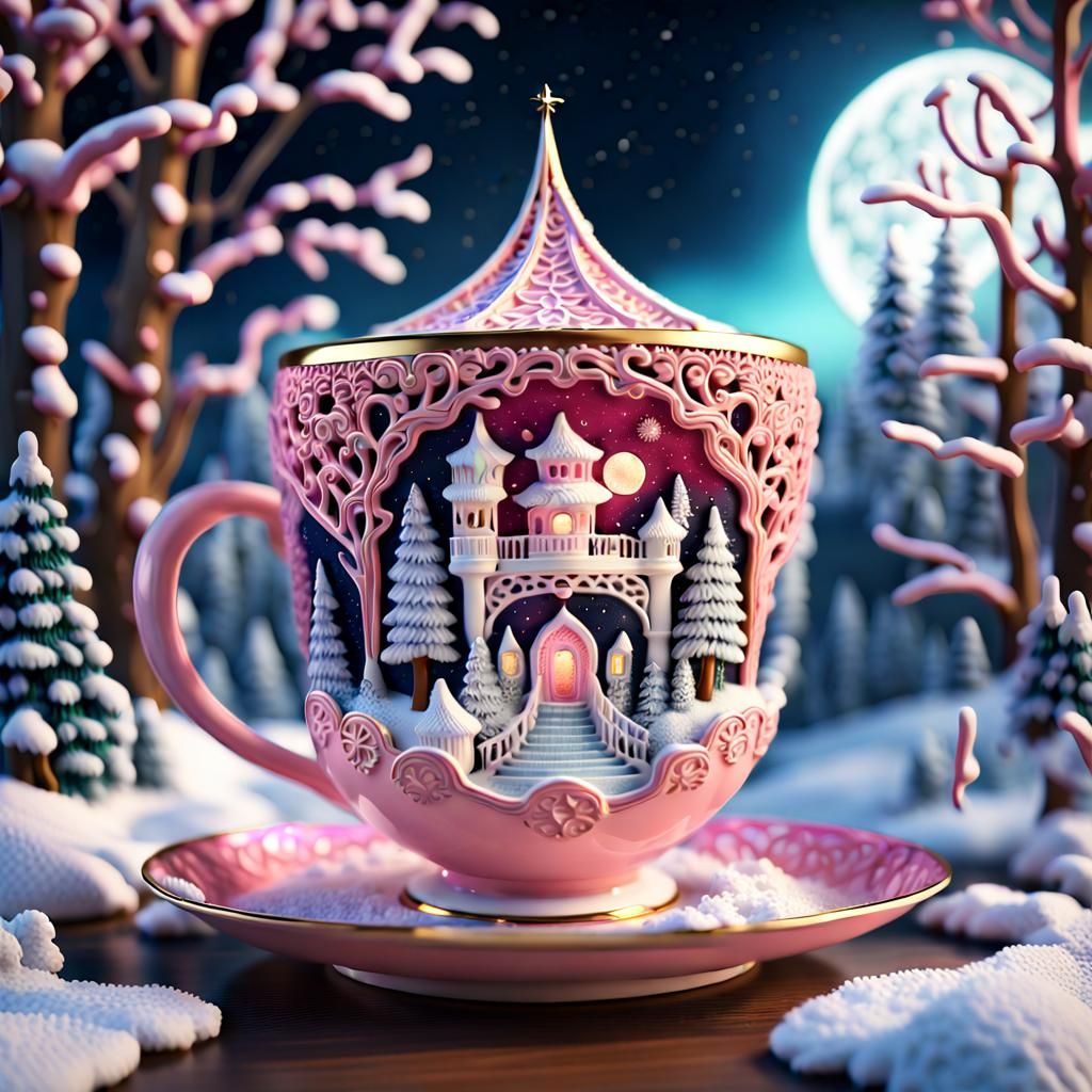 Micro-World in Porcelain Cup: Crocheted Diorama