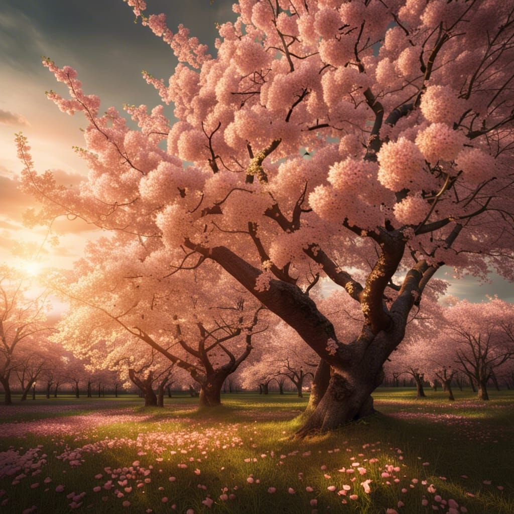 Cherry Blossom Landscape: Hyperrealistic Cinematic Photograp...