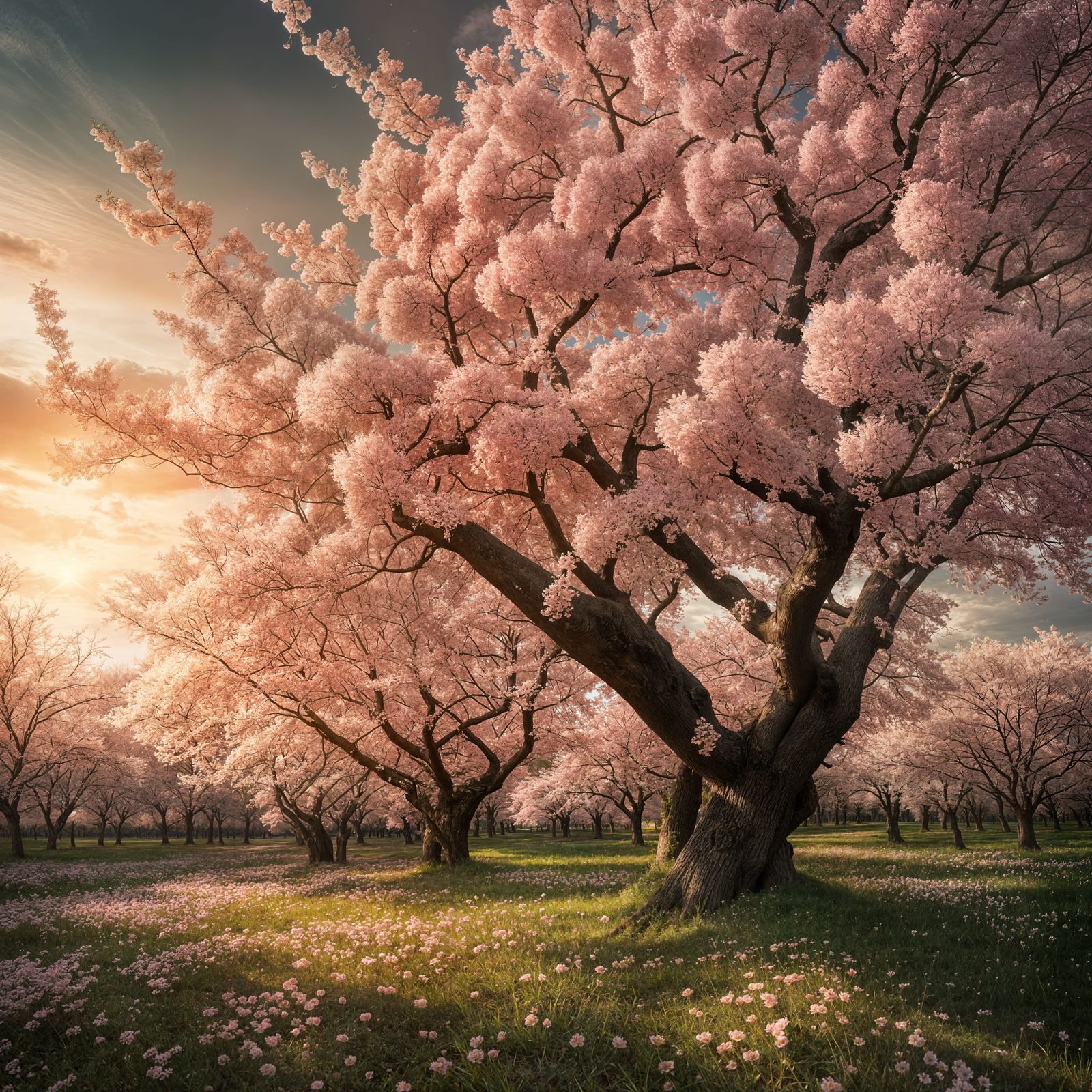 Hyperrealistic Cherry Blossom Landscape in Bloom