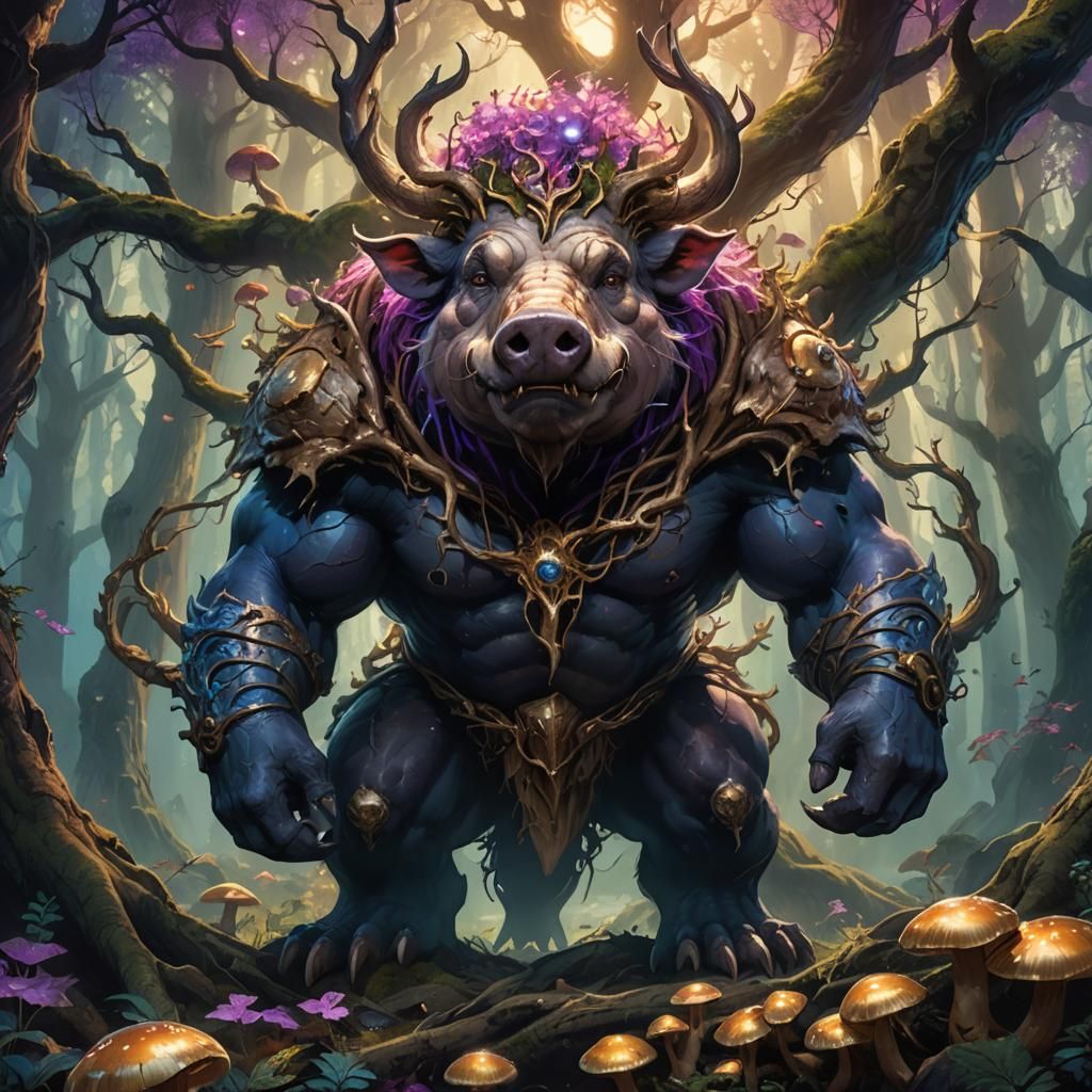 Majestic Mansuperpig Portrait in Mystical Forest