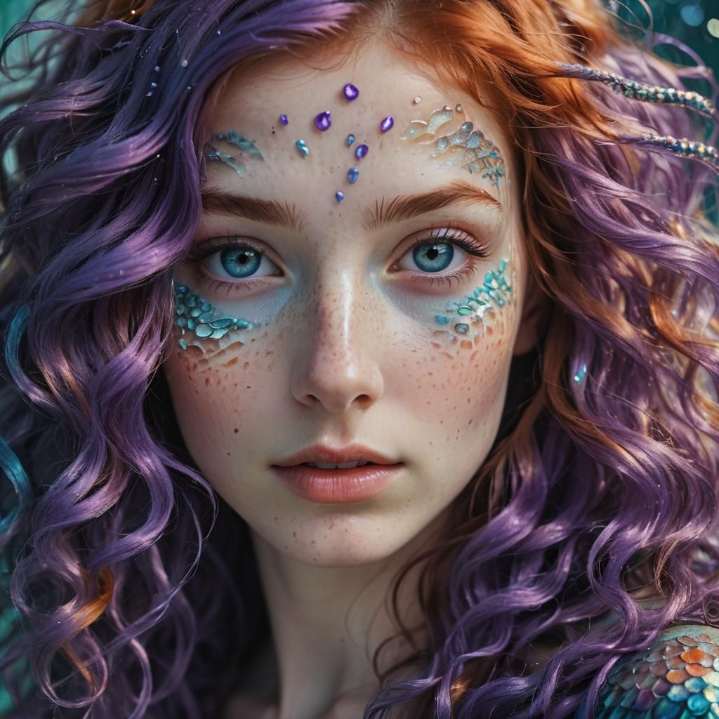 Surreal Mermaid Portrait in Oil Painting Style