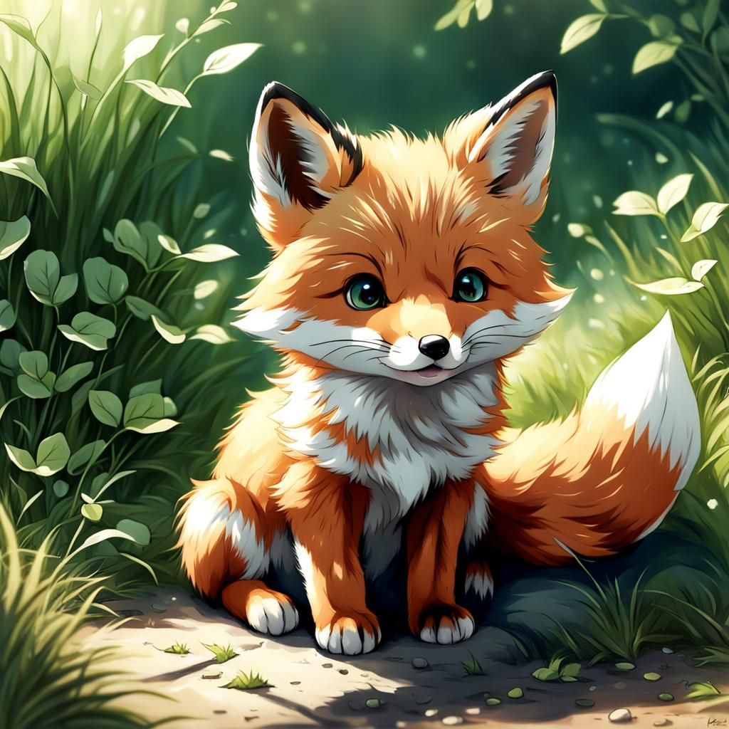 Adorable Baby Fox in Anime Style