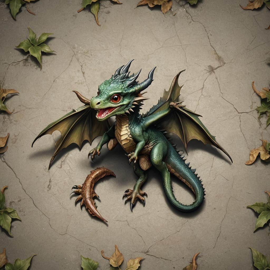 Realistic Baby Dragon with Wings Spread