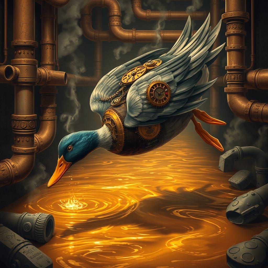 Steampunk Duck Dives into Whiskey River