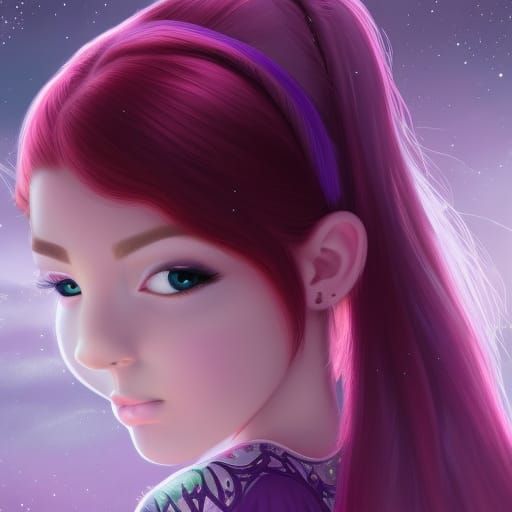 Red-Haired Girl with Purple Eyes: Fantasy Art