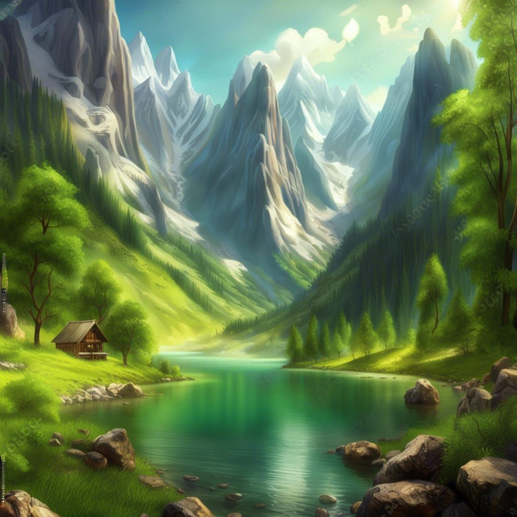 Serene Valley Landscape in Detailed Matte Painting