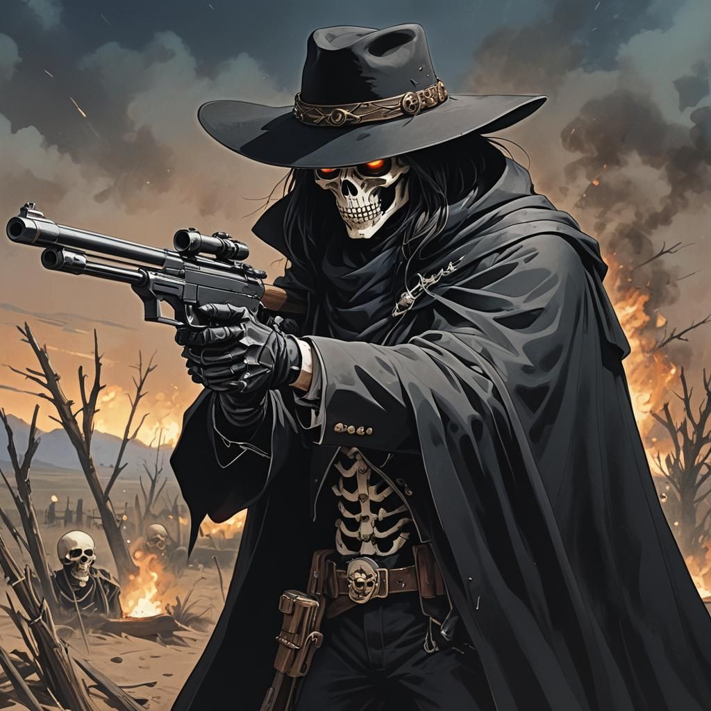 Grim Reaper Sniper in Anime Style Desert