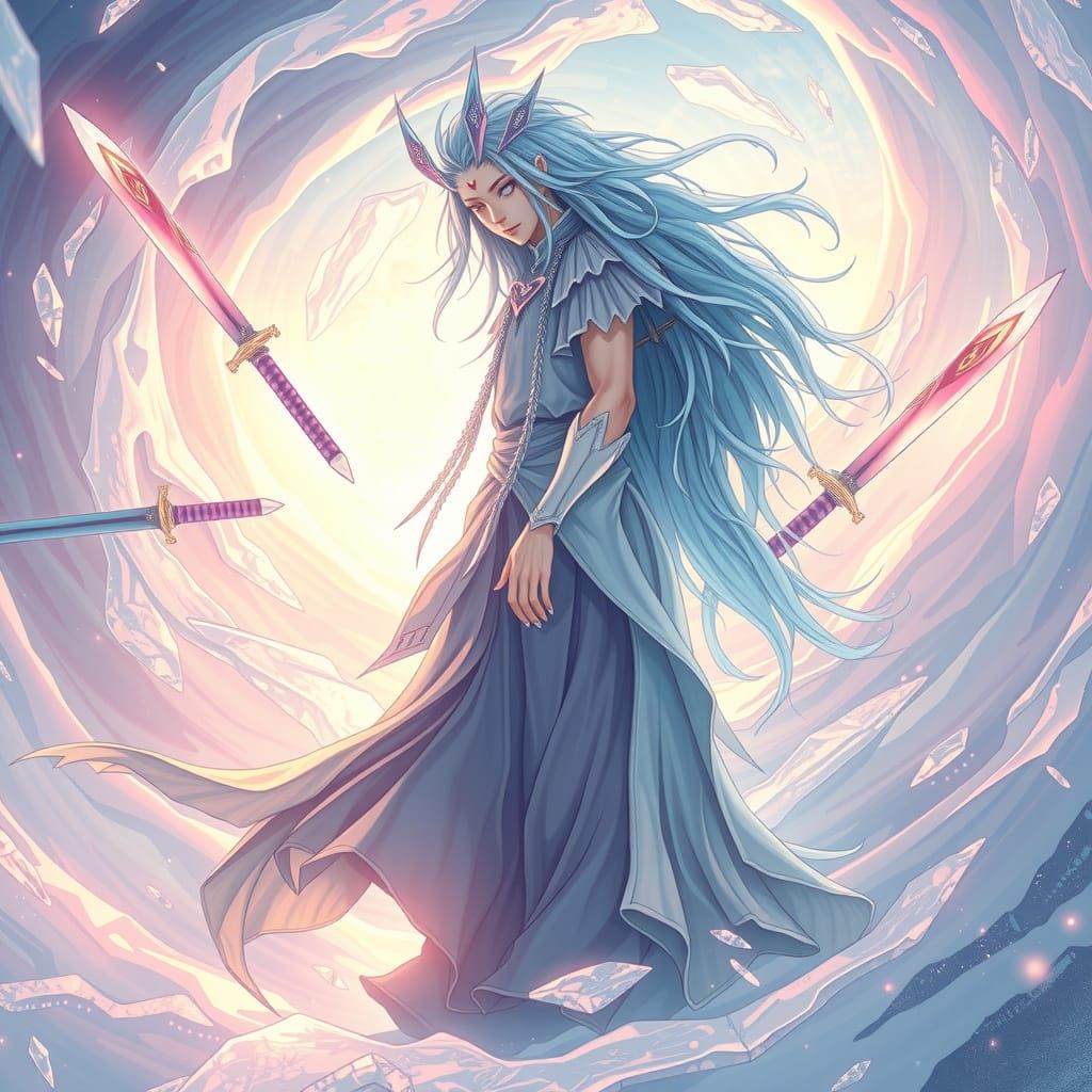 Surreal Ice Wizard in Swirling Vortex of Icy Energy