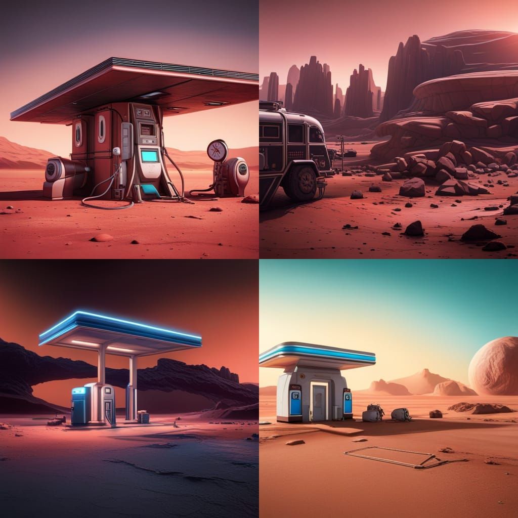 Gas Station on Mars: Detailed Matte Painting