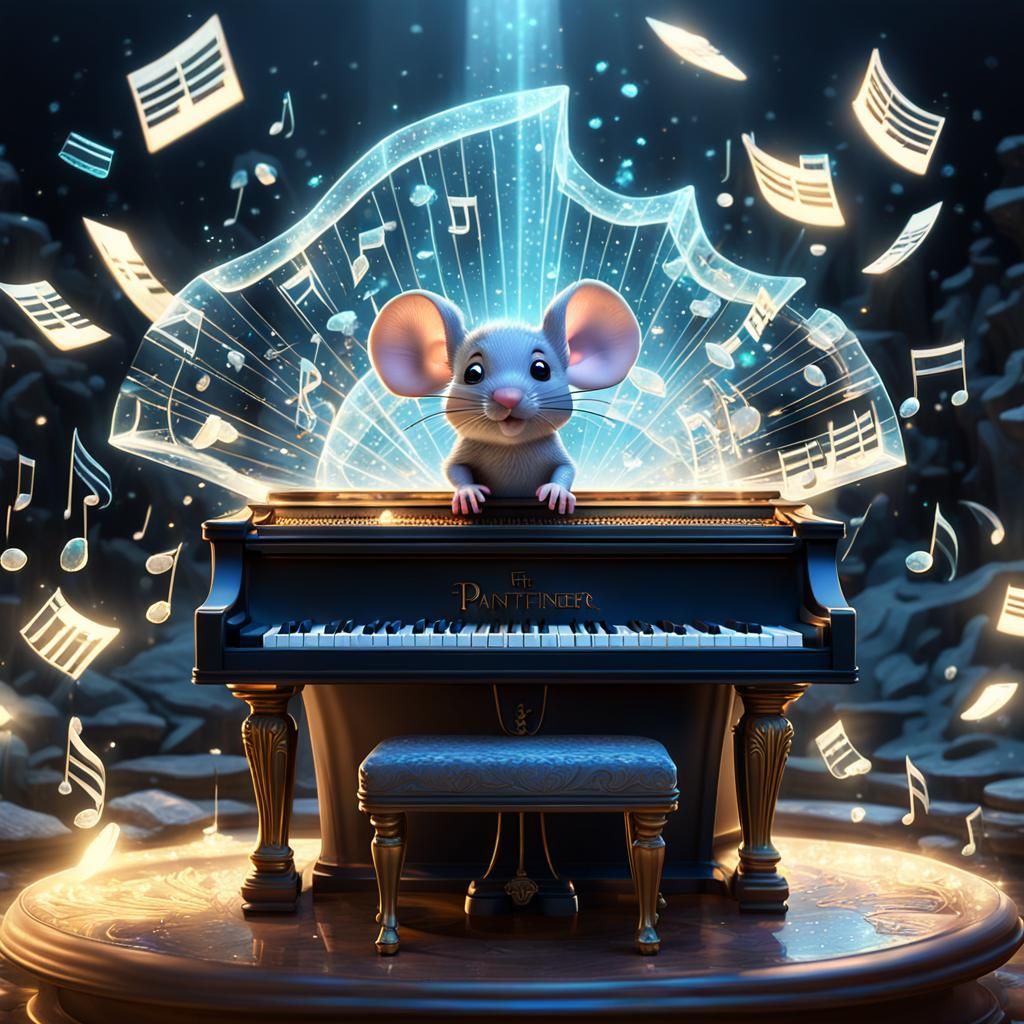 Mouse Musician in Crystalline Light, Art Nouveau Style