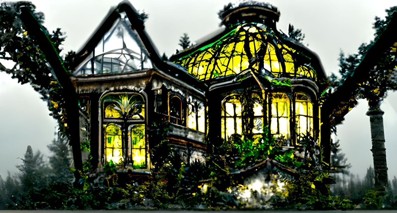 Victorian House with Glass Arboretum in Ethereal Style
