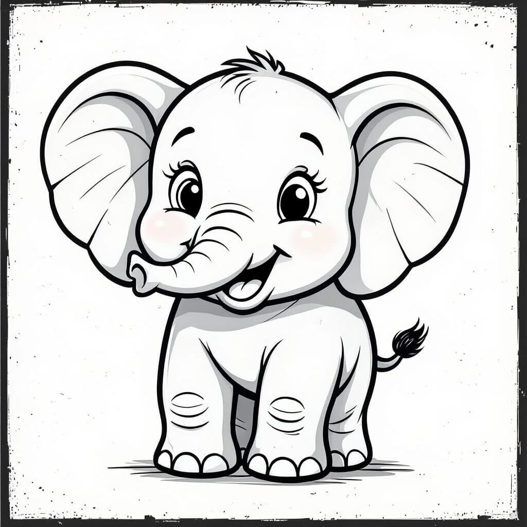 Cute Baby Elephant Coloring Page Line Art