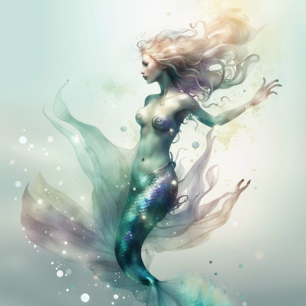 Underwater Mermaid in Metallic Watercolor Style