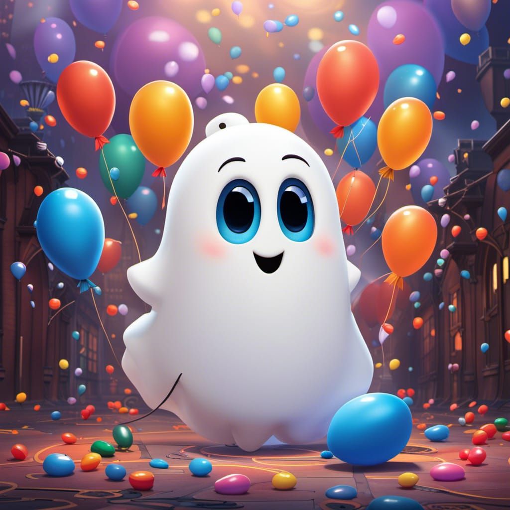 Adorable Pixar Ghost Surrounded by Balloons