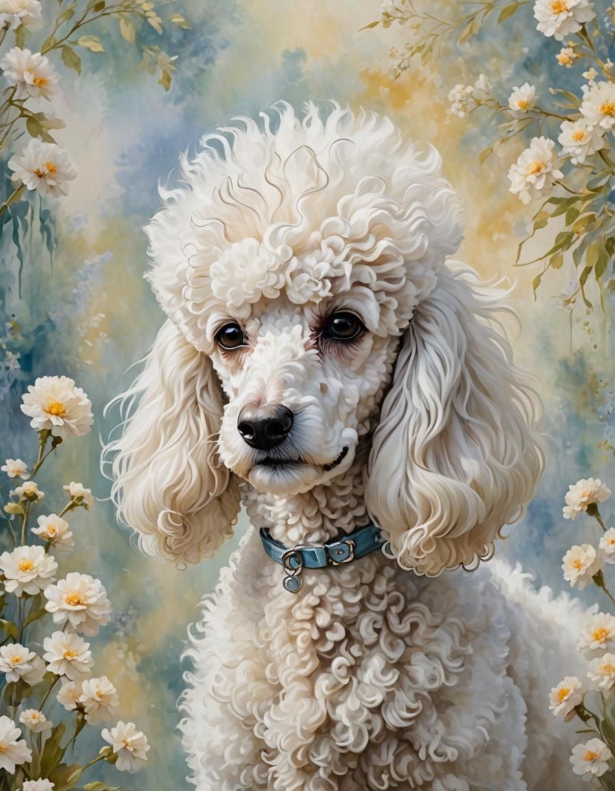 Dreamy White Poodle in Impressionist Style