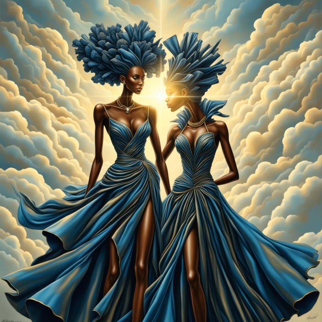 Avant-Garde Celestial Haute Couture Figures in Ethereal Clou...