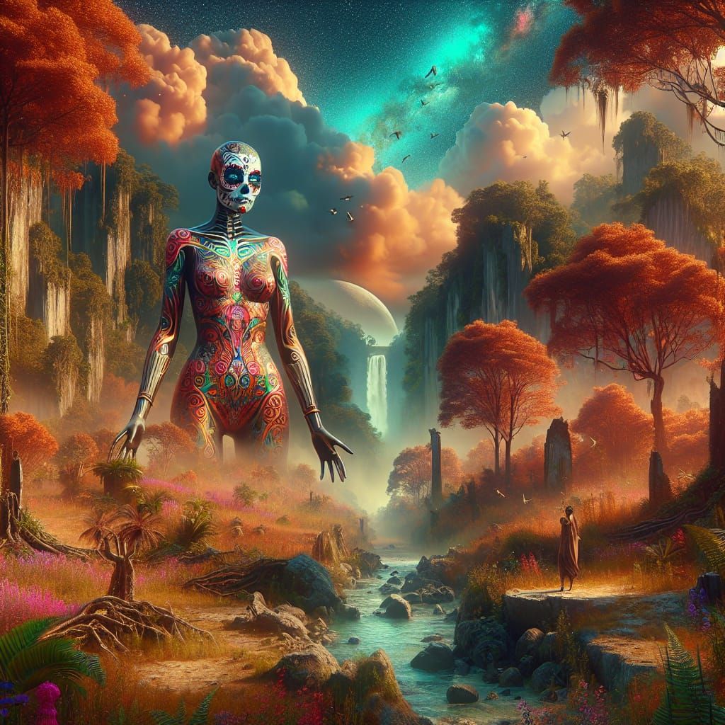 Day of the Dead Mannequin in Dramatic Wilderness