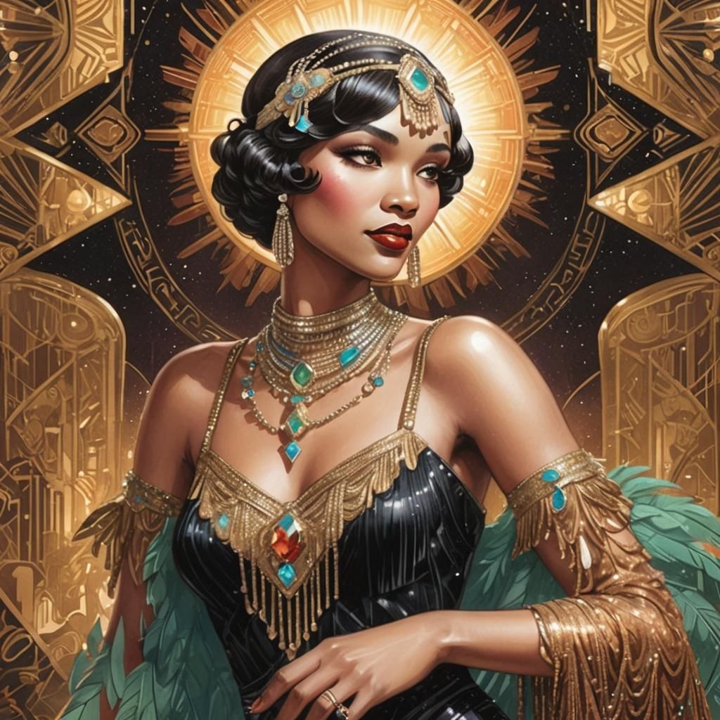 Glamorous Art Deco Woman in Flapper Gown