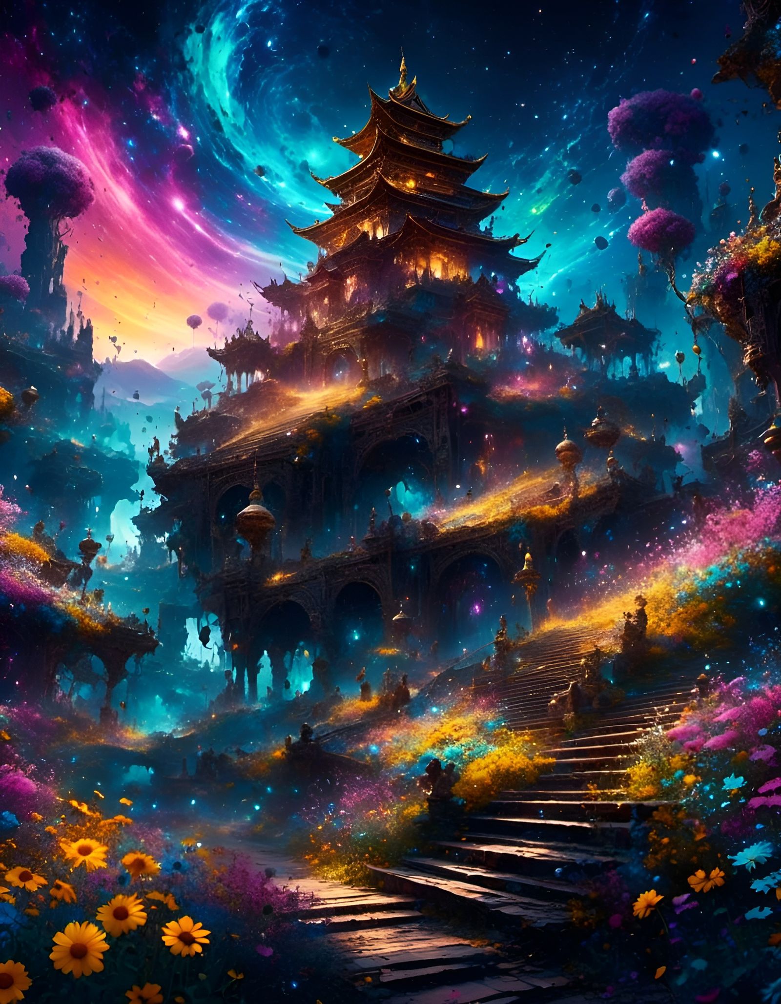 Chamomile Temple Under Starlight: Anime Realism