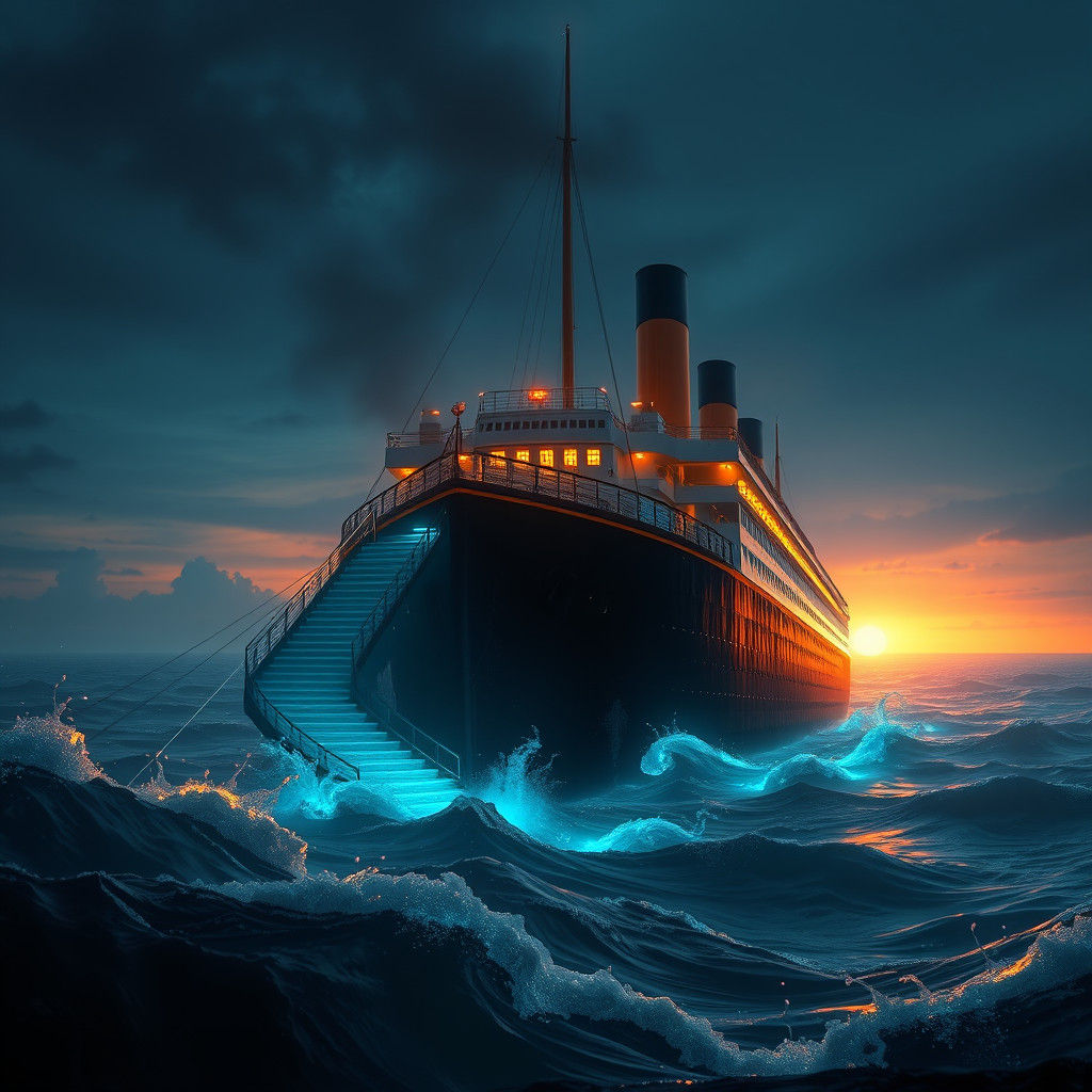Eerie Titanic Matte Painting with Bioluminescent Accents