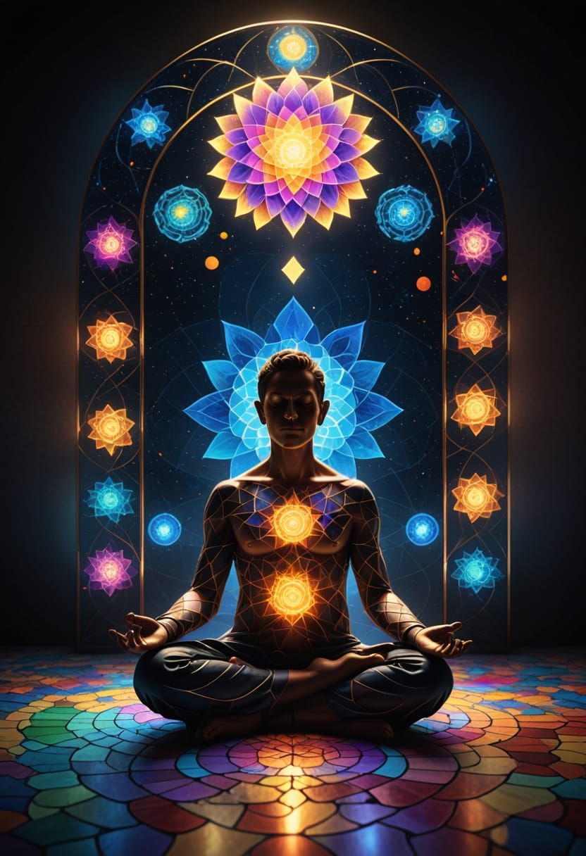 Meditating Figure in Stained Glass Mosaic