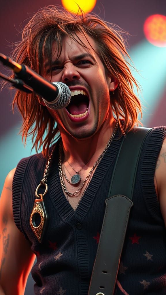 Aggressive Phonk Metal Singer in Psychedelic Sweater Vest