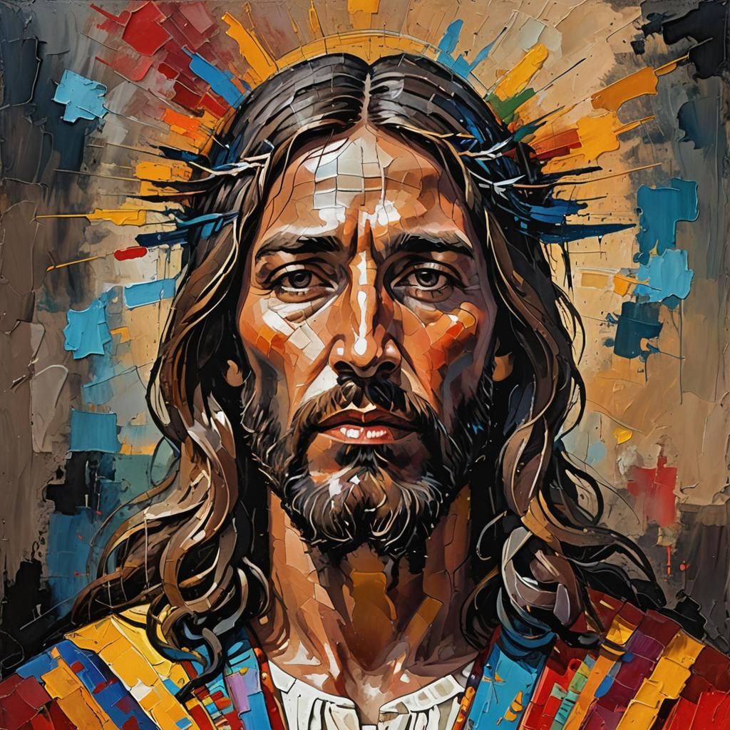 Jesus Christ as a Mescalero Holy Man in Expressionist Oil Pa...