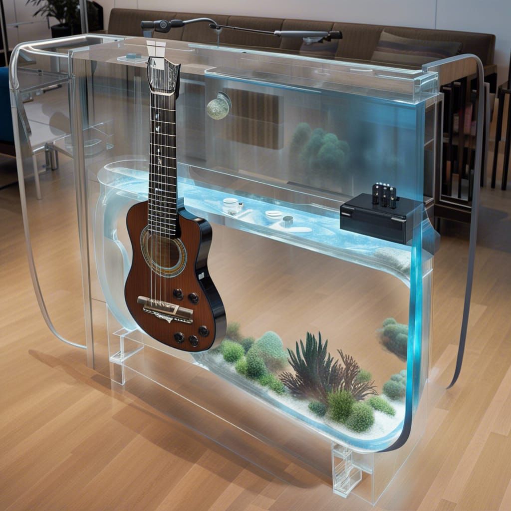 Aquarium inside a transparent guitar