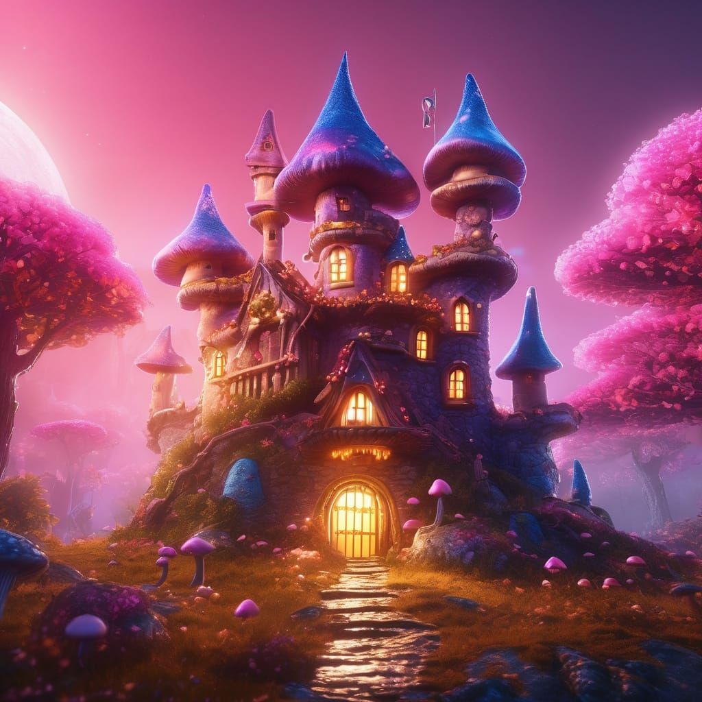 Enchanted Fairy Mushroom House in Pink Castle