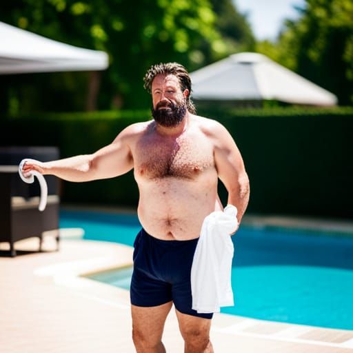 Man in Speedo Drying Off Poolside: Professional Photography