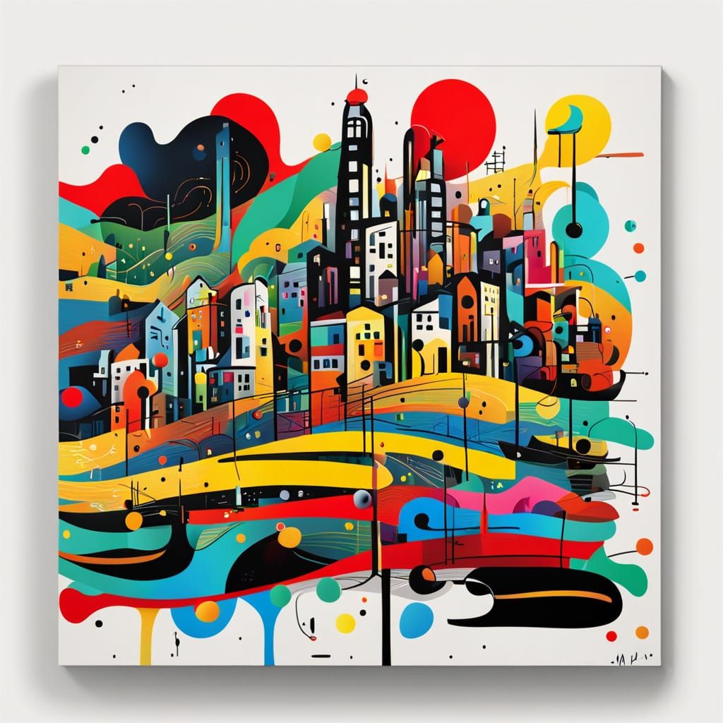Colorful Abstract City in Miró Style