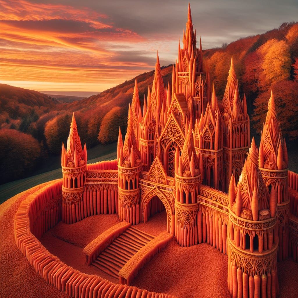Carrot Castle at Sunset: Hyperrealistic Autumnal Architectur...