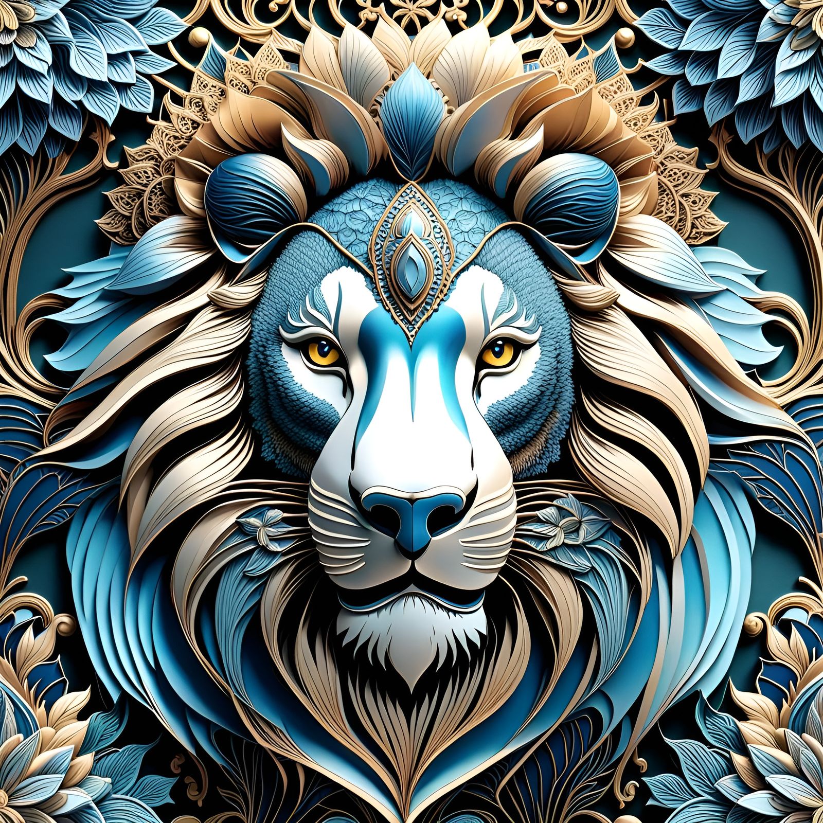 Lace Lion Head Sculpture in Aetherpunk Style