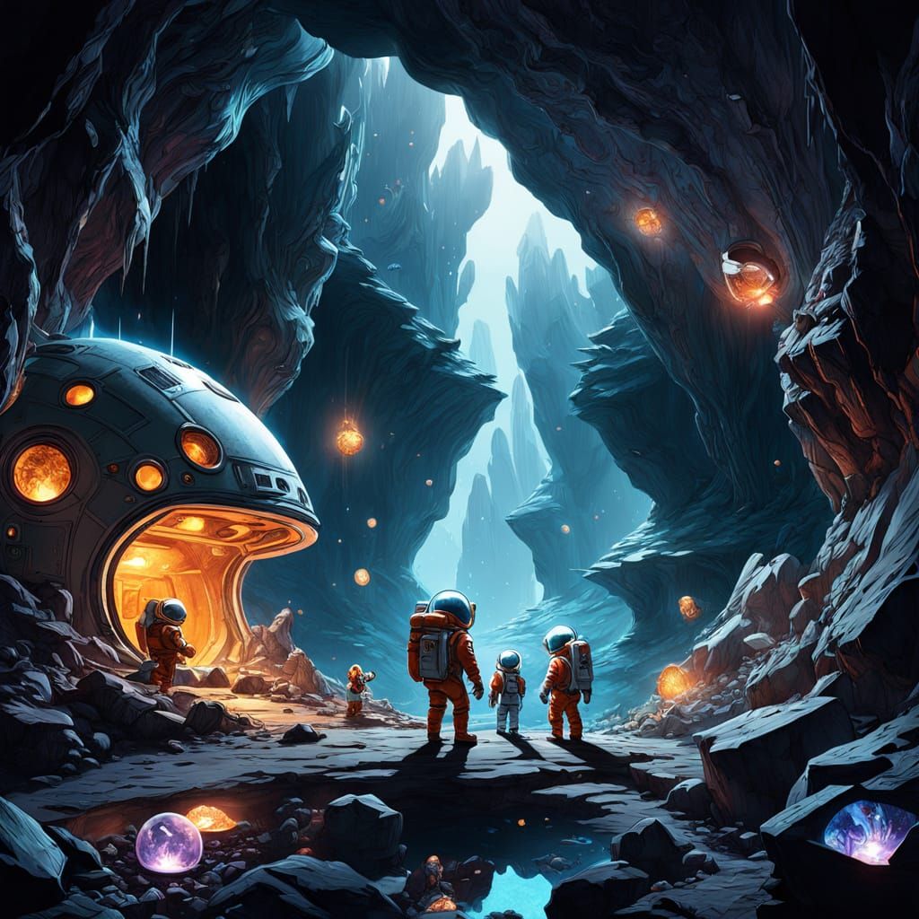 Squirrel Astronauts Explore Asteroid Crystal Cave