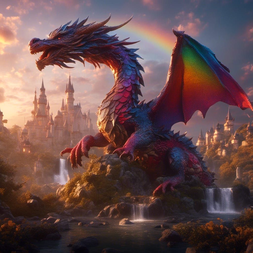 Rainbow Dragon in Babylon: Detailed Matte Painting