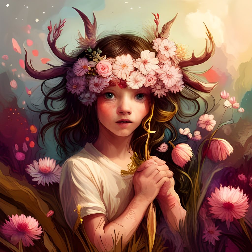 Adorable Mythical Peryton Covered in Flowers