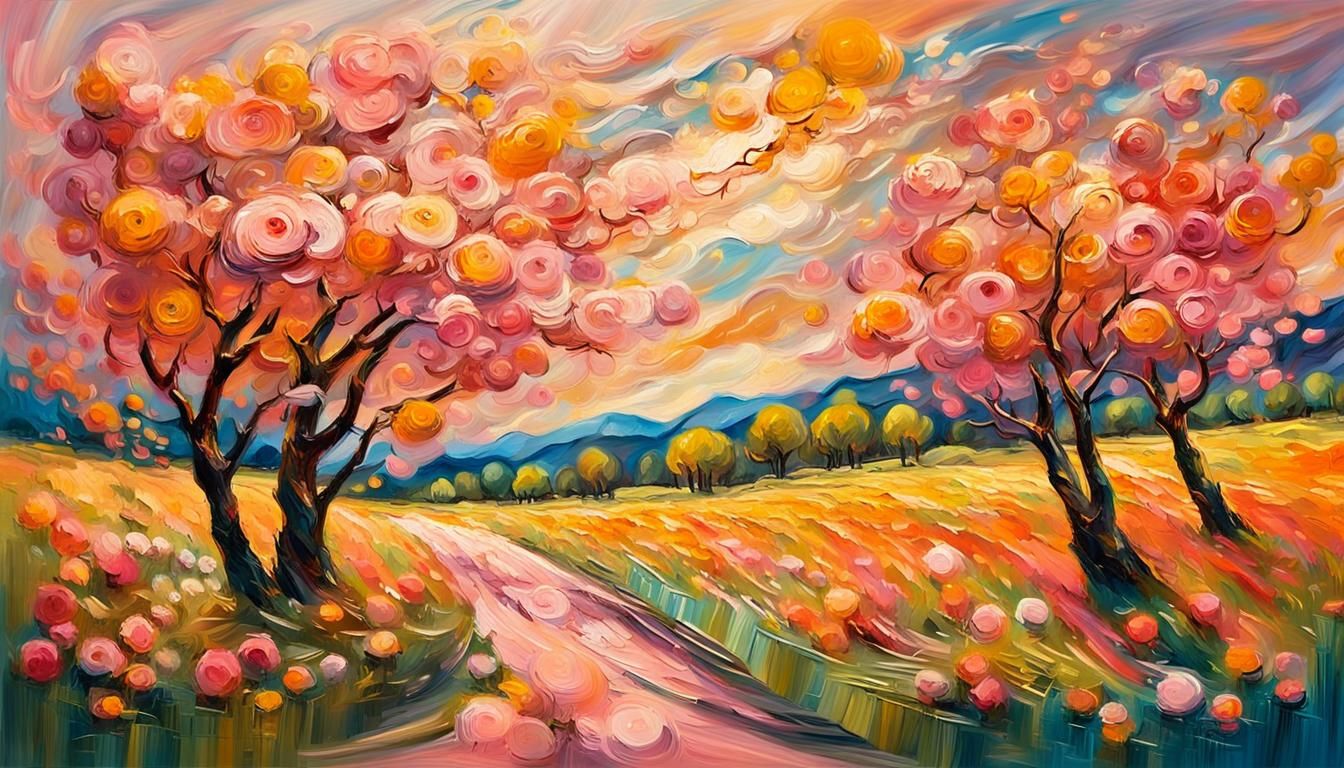 Vibrant Spring Landscape in Impressionist Style