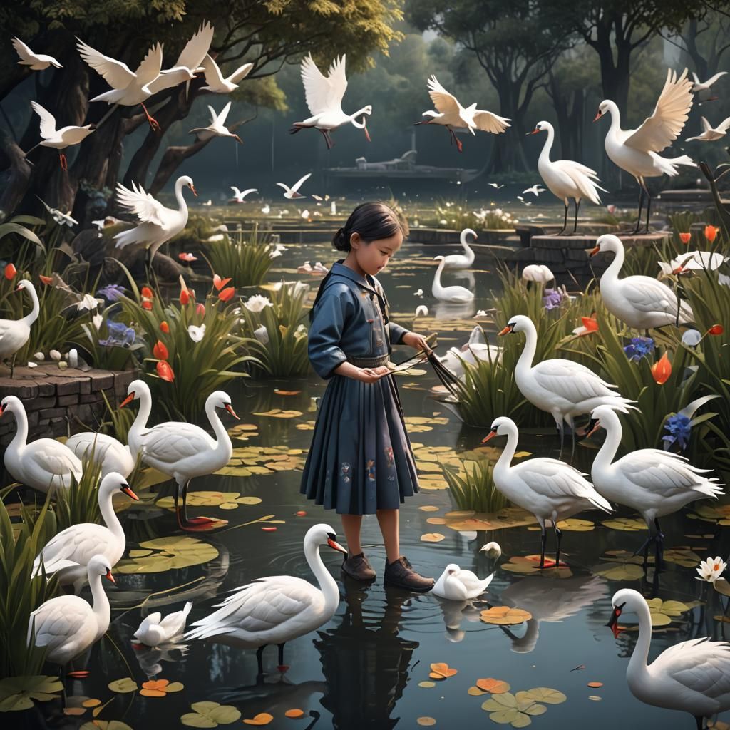 Girl Releases Paper Crane: Fantasy Concept Art