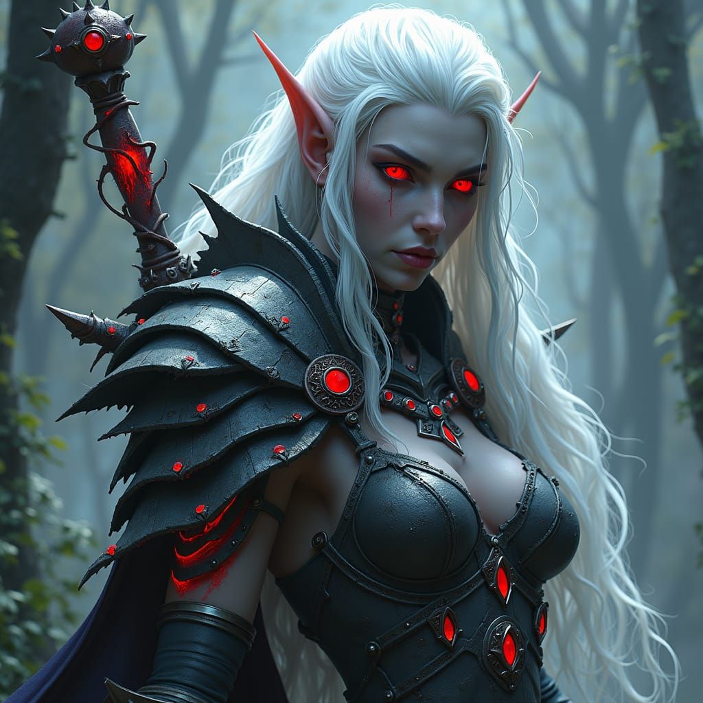 Drow Elf Barbarian Woman with Glowing Sword