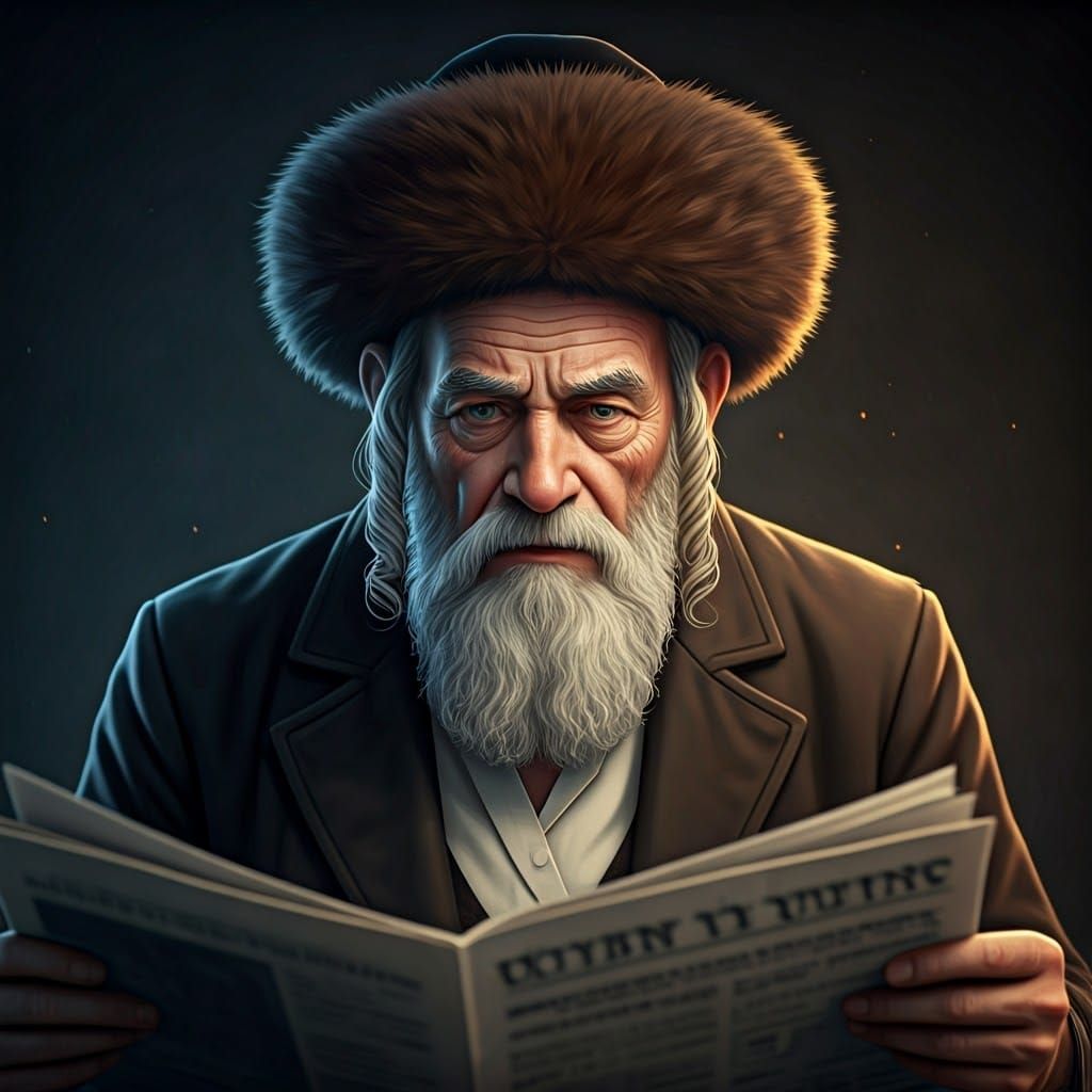 Elderly Jew Reading Newspaper in Cinematic Style