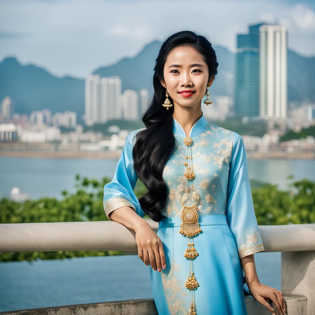 Vietnamese Woman in Ao Dai Dress, Realistic Portrait