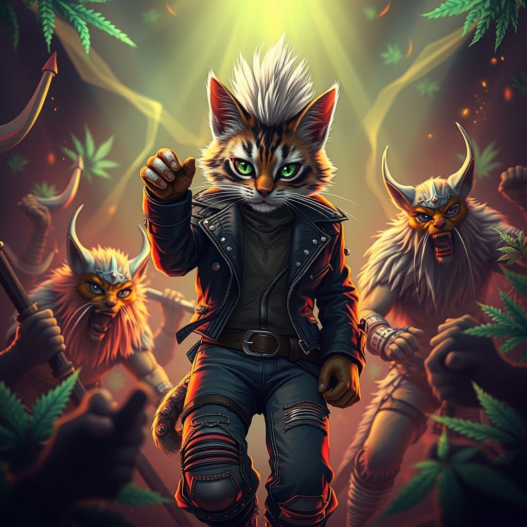 Viking Cat Band Leader in 3D Anime Style