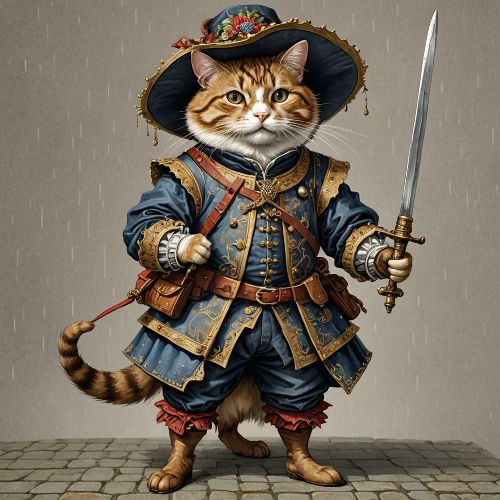 Cyberpunk Puss in Boots Confronts Hamster Noble