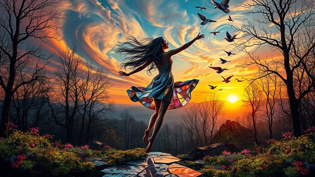 Surreal Fragmented Sculpture of Woman with Cracked Mirrors