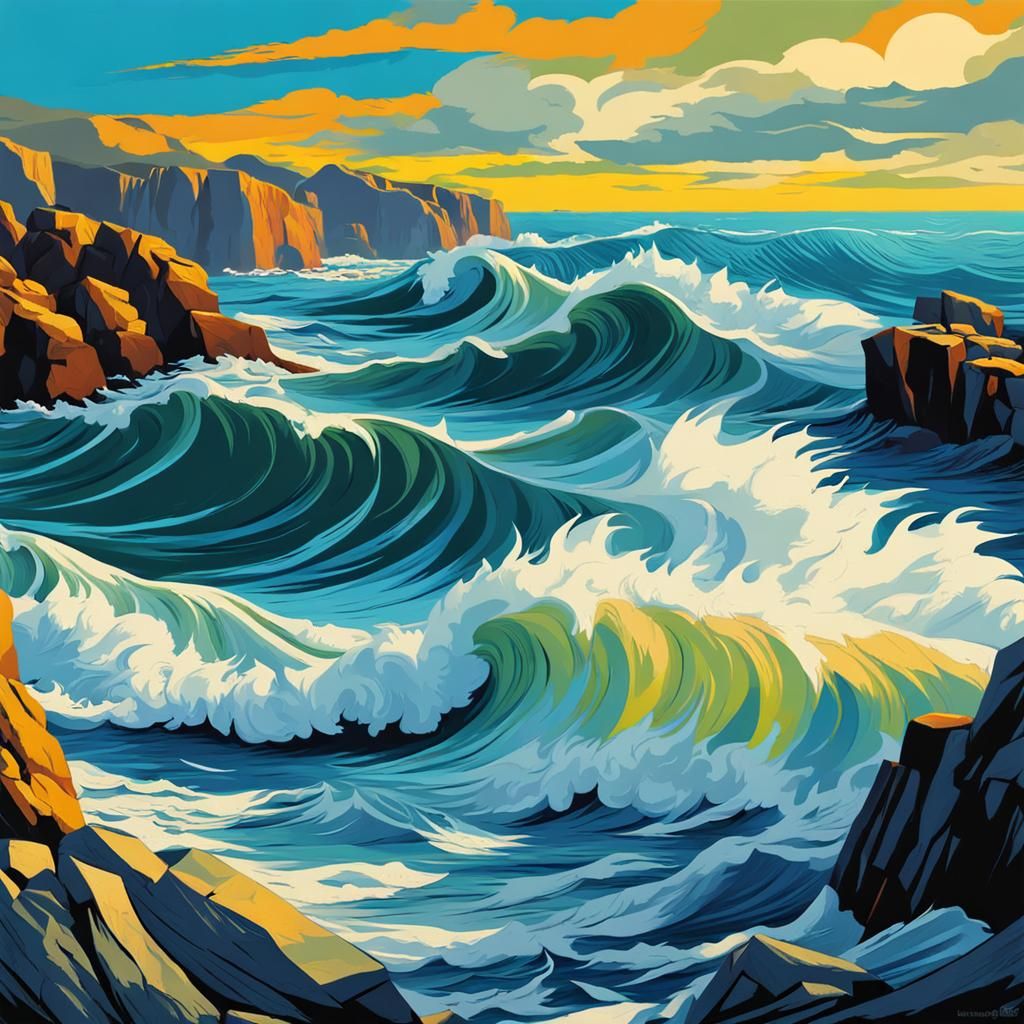 Dramatic Ocean Waves in Pop Art Style