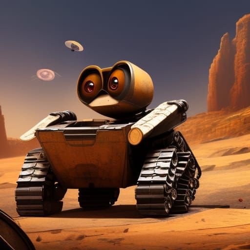 Detailed Matte Painting of Wall-E in Fantasy Landscape